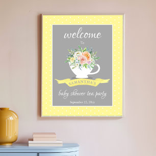 Póster Elegante Fiesta de té Baby Shower Floral Teacup