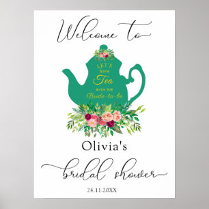 Póster Elegante Fiesta de té con ducha de novia signo de