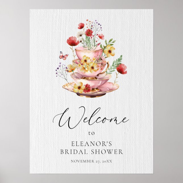 Póster Elegante Fiesta de té de flores silvestres ducha d (Frente)