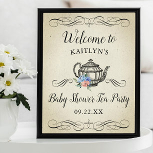 Póster Elegante Fiesta de té vintage   Bienvenida Baby Sh