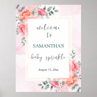 Póster Elegante flor acuarela eucalipto ducha bebé