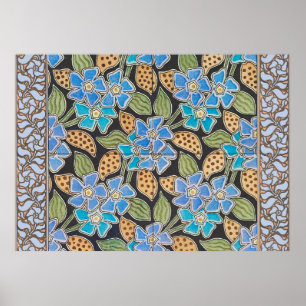 Póster Elegante Flor Azul Periwinkle Floral Clásico