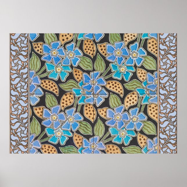 Póster Elegante Flor Azul Periwinkle Floral Clásico (Frente)