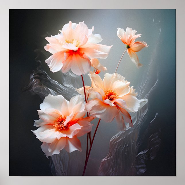 Póster Elegante Flor de Blush Abstracto Flujo Brumoso (Frente)
