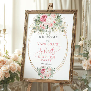 Póster Elegante flor de salmón dorado boho dulces diecisé