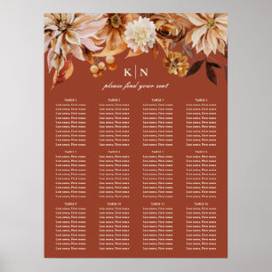 Póster Elegante floral acuática otoñal   Asientos Bodas
