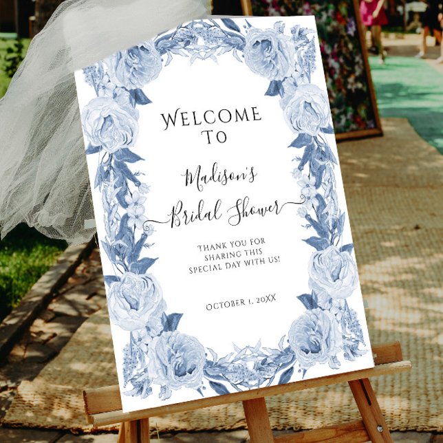 Póster Elegante Floral Azul Blanco Bienvenida Ducha Nodal (Subido por el creador)
