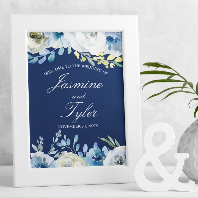 Póster Elegante floral azul de la marina a nuestro Boda (Subido por el creador)