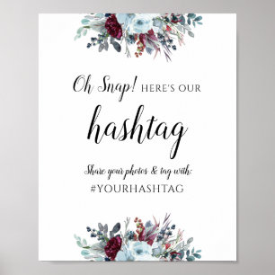 Póster Elegante Floral Azul y Burdeos para Letrero de Has