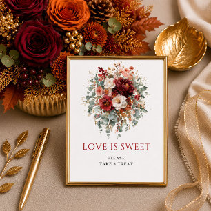 Póster Elegante floral boho otoño borgoña el amor es dulc