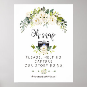 Póster Elegante floral de crema blanca Oh Rótulo de Insta