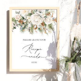 Póster Elegante Floral De Invierno Deje Su Tarjeta De Rec
