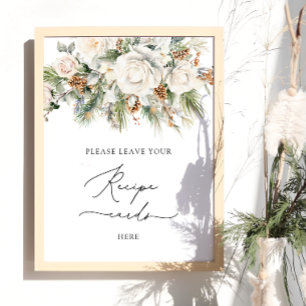 Póster Elegante Floral De Invierno Deje Su Tarjeta De Rec