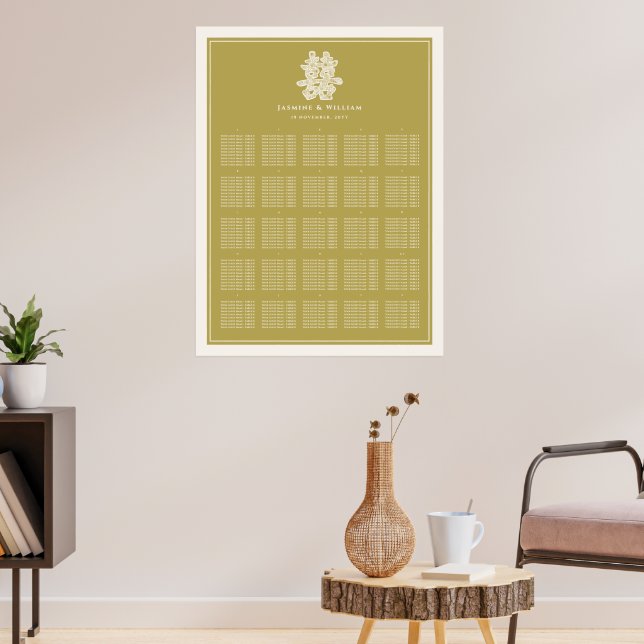 Póster Elegante Floral de Oro 囍 Gráfico de Asientos de Bo (Salón 3)