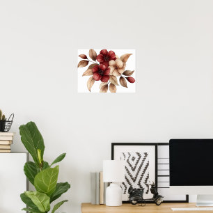 Póster Elegante floral en acuarela de burgundy y crema