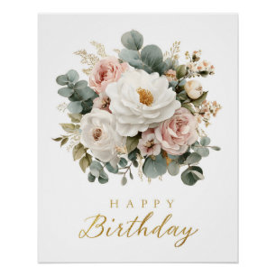 Póster Elegante floral "Feliz cumpleaños"