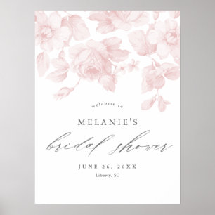 Póster Elegante Floral Guión Rosado Ducha De Novias Bienv