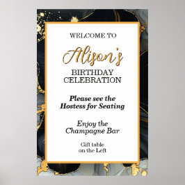 Póster Elegante Floral Negro y Dorado