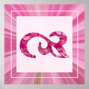 Póster Elegante Floral Rosa Curl Izquierdo Derecho Marco