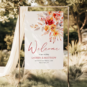 Póster Elegante Floral Watercolor Fall Wedding Bienvenida