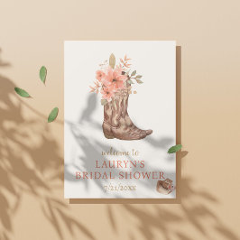 Póster Elegante Flores Vaquera Ducha Bridal Bienvenida