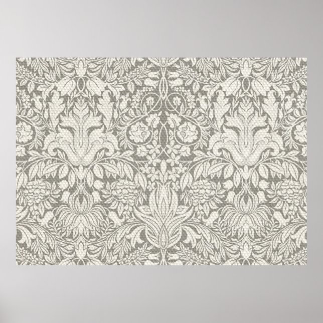 Póster elegante formal brocado de encaje damasco blanco (Frente)