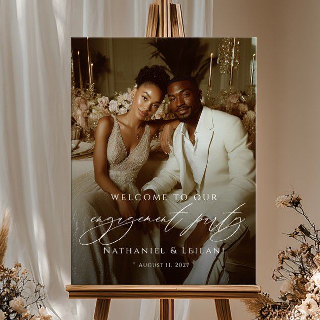 Póster Elegante foto de bienvenida a la fiesta de comprom (Subido por el creador)