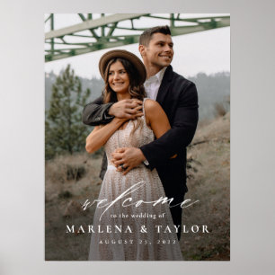 Póster Elegante foto de bienvenida de boda con caligrafía