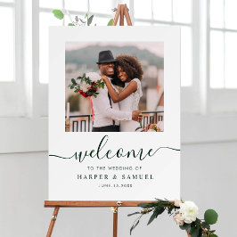 Póster Elegante foto de bienvenida de boda con caligrafía