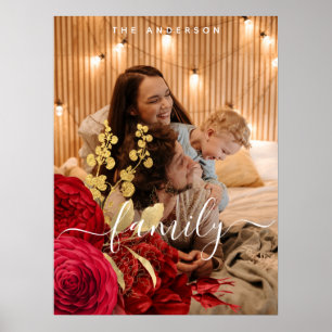 Póster Elegante foto de la familia de escritura floral de