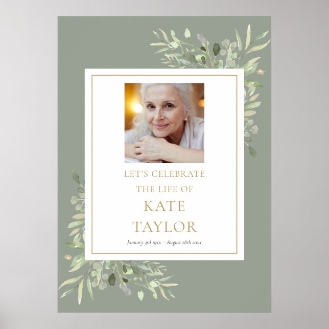 Póster Elegante foto verde celebración del Rótulo de la v (Frente)