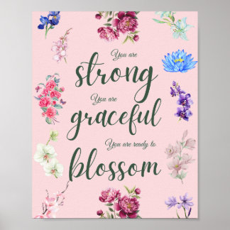 Póster Elegante Fuerte Y Gracioso Blossom Floral Rosa