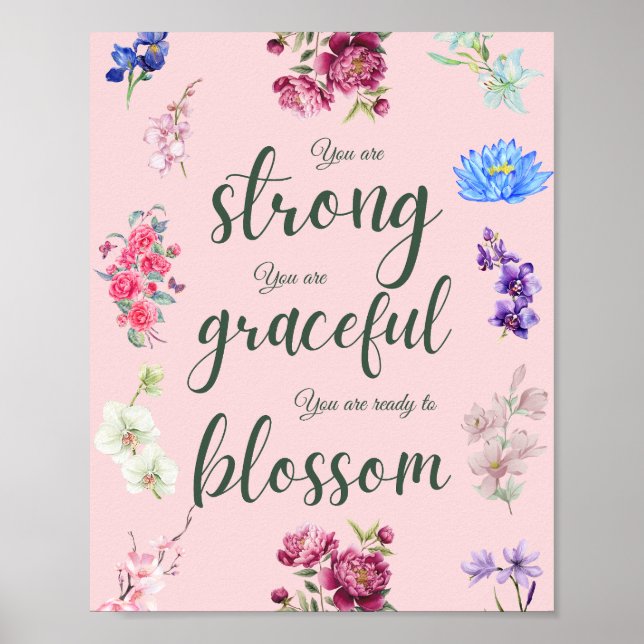 Póster Elegante Fuerte Y Gracioso Blossom Floral Rosa (Frente)