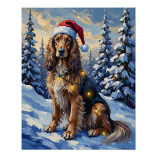 Póster Elegante galgo afgano en paraíso invernal navideño