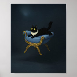 Póster Elegante gato negro en el salón de la Chaise azul