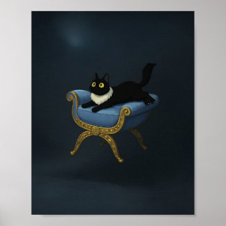 Póster Elegante gato negro en el salón de la Chaise azul 