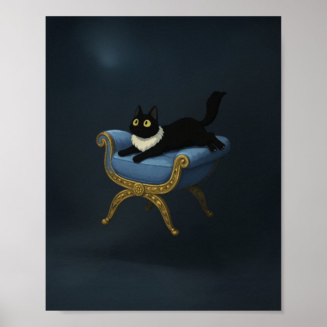 Póster Elegante gato negro en el salón de la Chaise azul  (Frente)