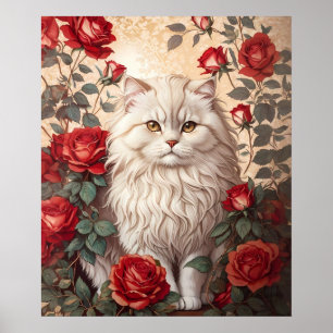 Póster Elegante gato persa con Rosas