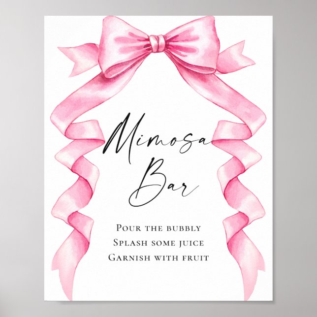 Póster Elegante Gentle Bow Rosa Bridal Shower Mimosa Bar (Frente)