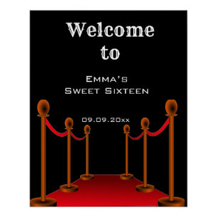 Póster Elegante Glam Red Carpet Sweet 16 Cumpleaños Bienv