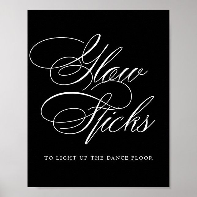 Póster Elegante Glow Sticks Caligrafía Blanca | Tabla de  (Frente)