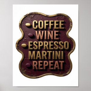 Póster Elegante Gold CAFÉ VINO MARTINI DE ESPRESSO REPETI