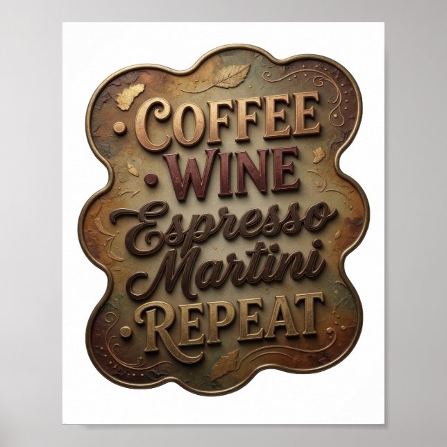 Póster Elegante Gold COFFEE WINE ESPRESSO MARTINI REPEAT (Frente)