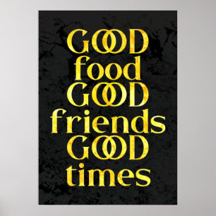 Póster Elegante Gold Good Food Friends & Times Cita