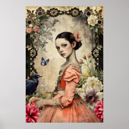 Póster Elegante Gótico victoriano único Chica jardín flor