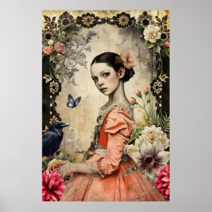 Póster Elegante Gótico victoriano único Chica jardín flor