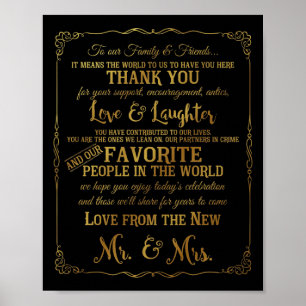 Póster elegante Gracias a la mesa bodas signos de oro