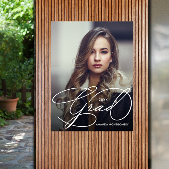 Póster Elegante Grad Script Photo Graduation Party (Elegant Grad Script Photo Graduation Poster - PRINTED and/or INSTANT DOWNLOAD)