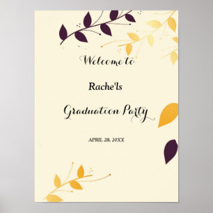 Póster Elegante Graduación de hojas doradas púrpura