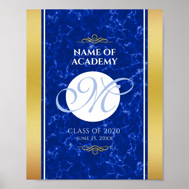 Póster Elegante Graduación Monograma Relieve metalizado d (Frente)